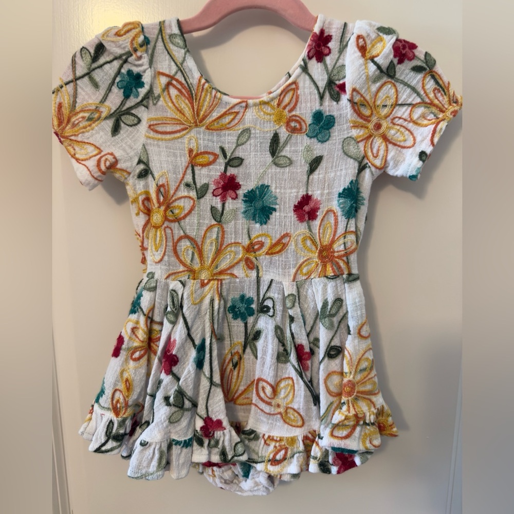 Floral Embroidered Short Sleeve Toddler Dress